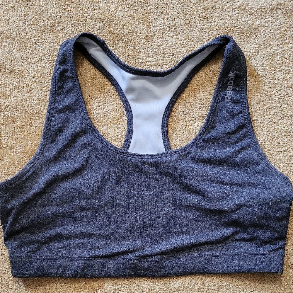 Reebok Gray Sports Bra Moisture-Wicking Racerback